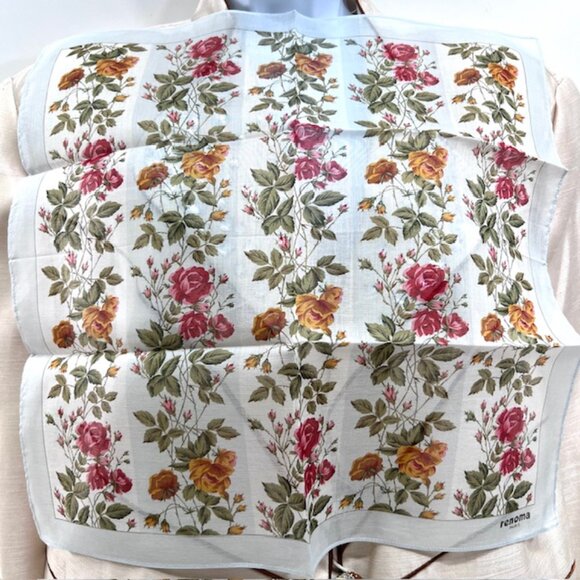 New Set of 2 RENOMA Paris Handkerchief , coton 17" Pink Green red Floral ( 36) - Picture 8 of 9